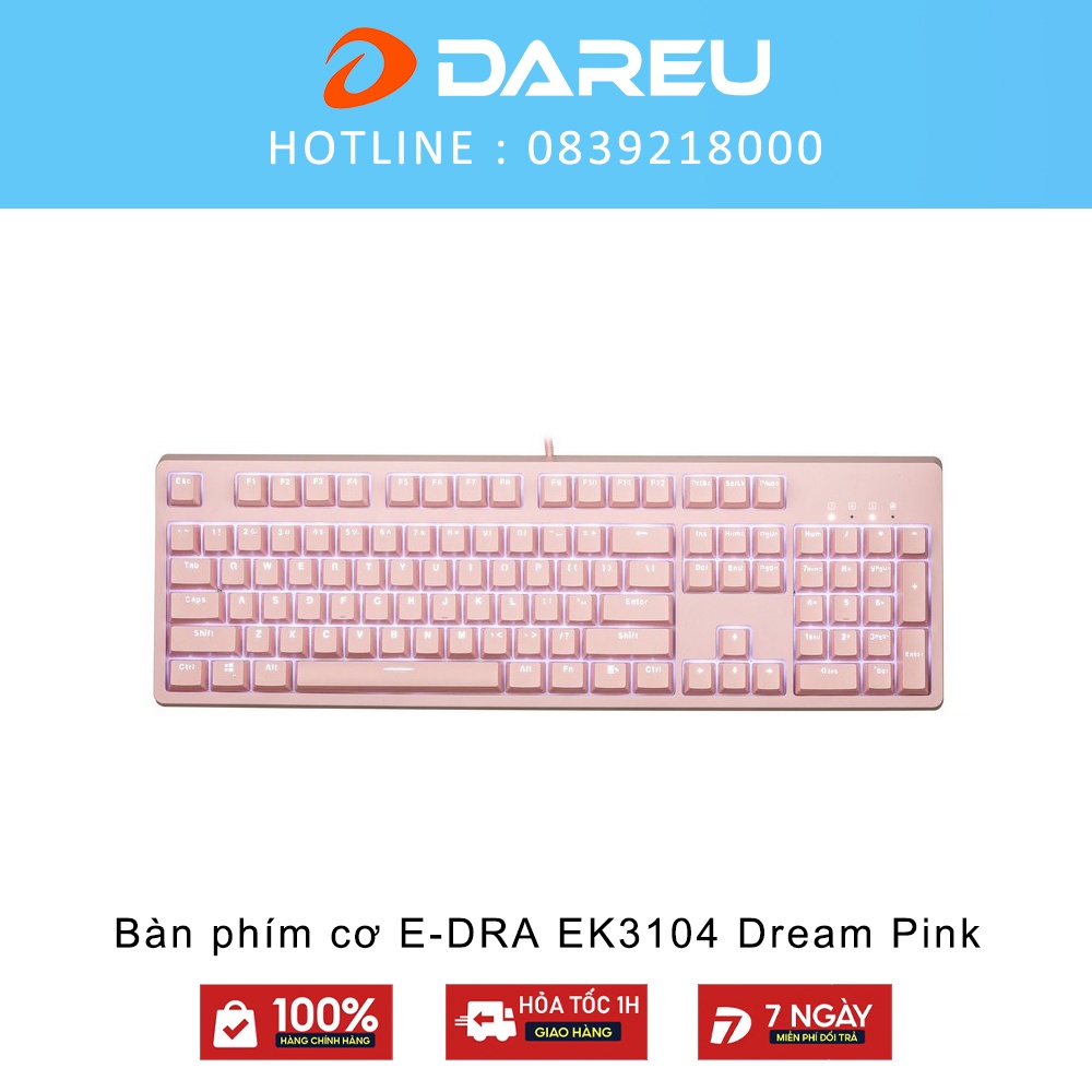 Bàn phím cơ E-DRA EK3104 Dream Pink Huano Switch 2021  - Blue/ Red/ Brown Switch - Cam kết chính hãng - Bảo hành 2 năm