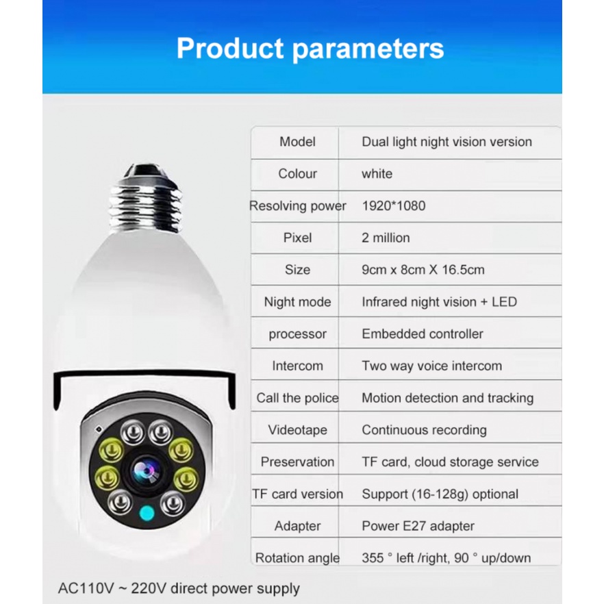 Camera An Ninh E27 1080p Wifi Xoay 360 Độ Hình Bóng Đèn