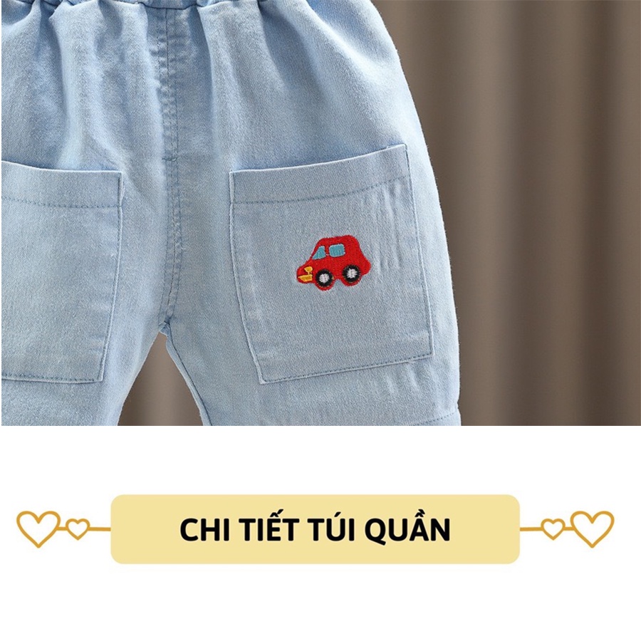 Set Bộ Quần Áo Thun Cotton Bé Trai KEYER KIDS, Áo Thun Cotton 4C Cộc Tay Phối Quần Short Jean Họa Tiết Hoạt Hình SZ47