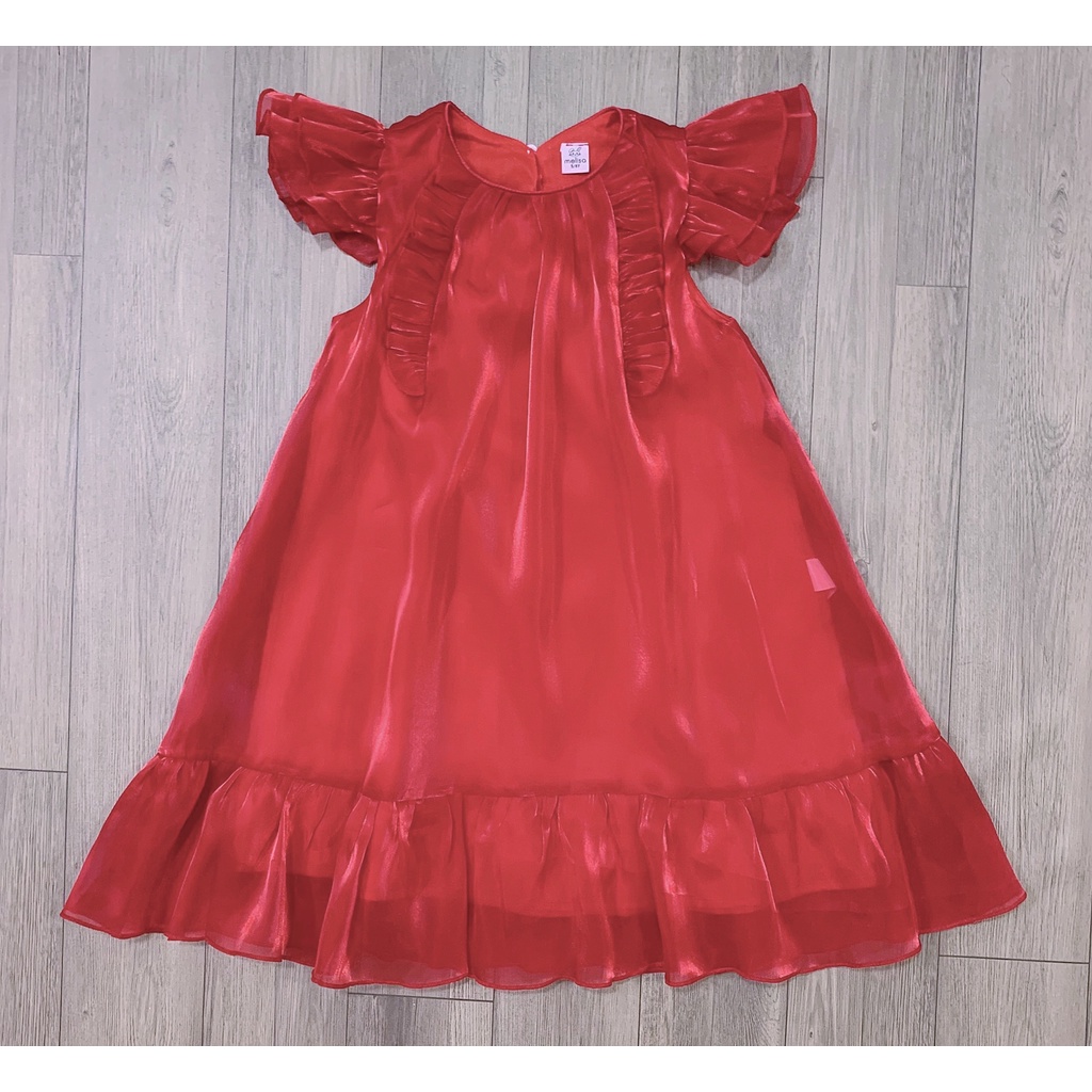 Đầm Đỏ Vải Tơ Melisa Xinh Xắn Tiểu Thư Cho Bé Gái NIAKI - T82