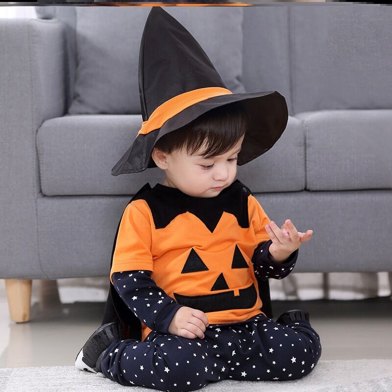 Set Đồ 4 Món Hóa Trang halloween Gồm Áo Liền Quần In Họa Tiết Kẻ Sọc / Dơi Cho Bé Sơ Sinh