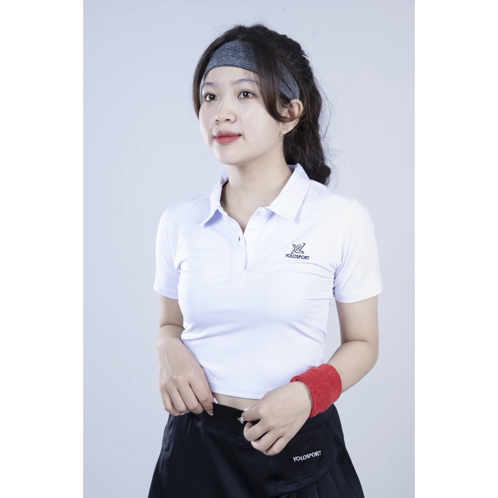 Áo thun croptop có cổ polo nữ tennis cầu lông - YOLO SPORT