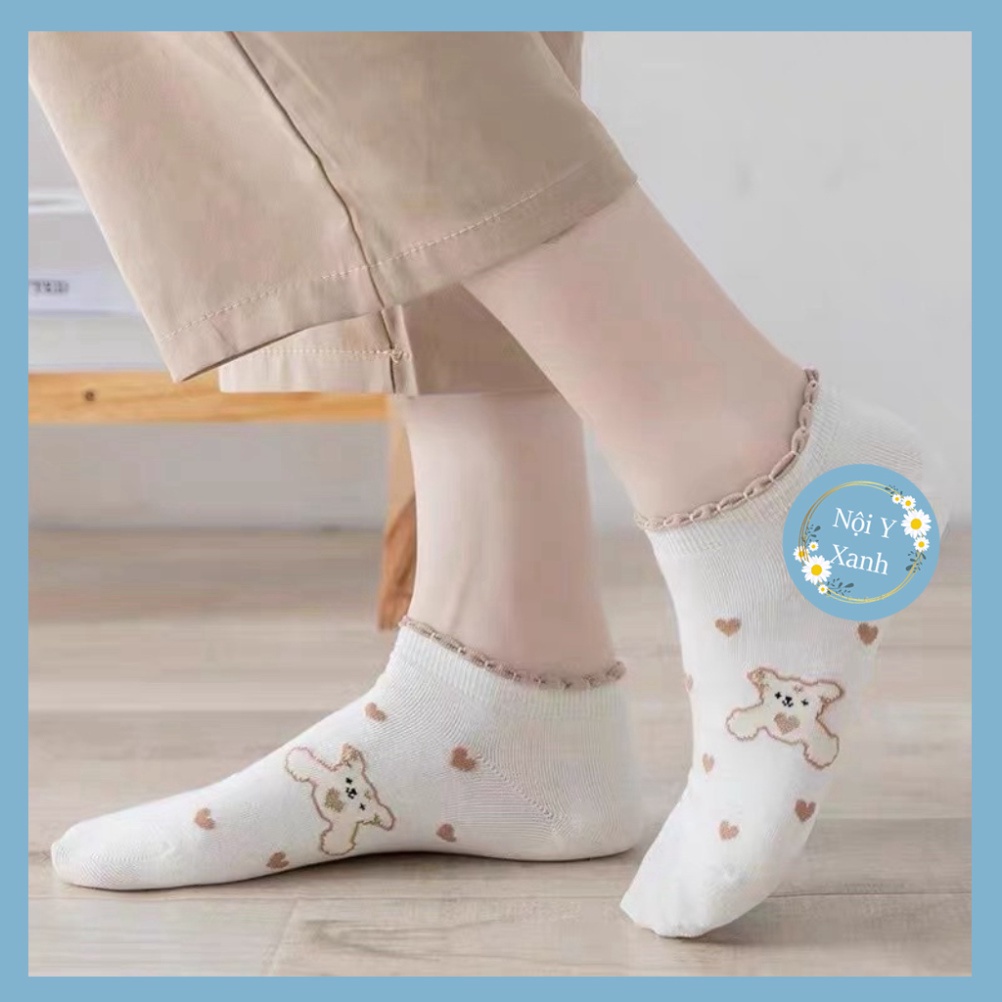 Tất kem tim cổ ngắn nữ, vớ nữ cổ bèo chất vải cotton giãn nở bốn chiều thoáng khí tt10 nội y xanh, chất ấm, thoáng khí