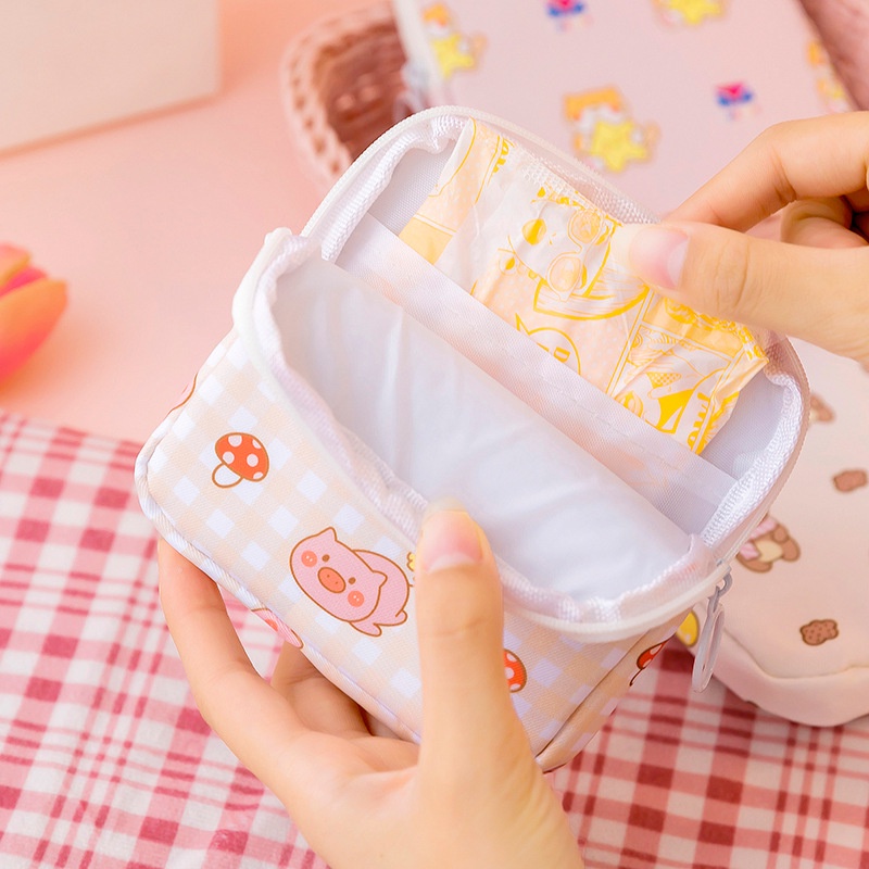 Túi Đựng Mỹ Phẩm / Tiền Xu / Khăn Ăn Cỡ Lớn Họa Tiết Hoạt Hình Phong Cách Hàn Quốc Tiện Dụng Mang Theo Du Lịch