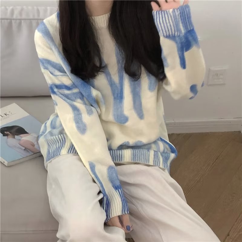 IELGY    Áo sweater Cổ Tròn Dáng Rộng Phong Cách retro Thời Trang Cho Nữ