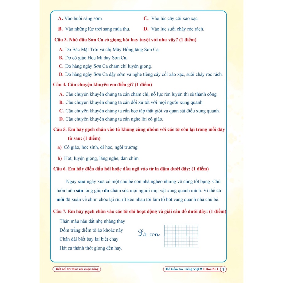 Sách -  - Đề kiểm tra tiếng việt 2 học kì 1