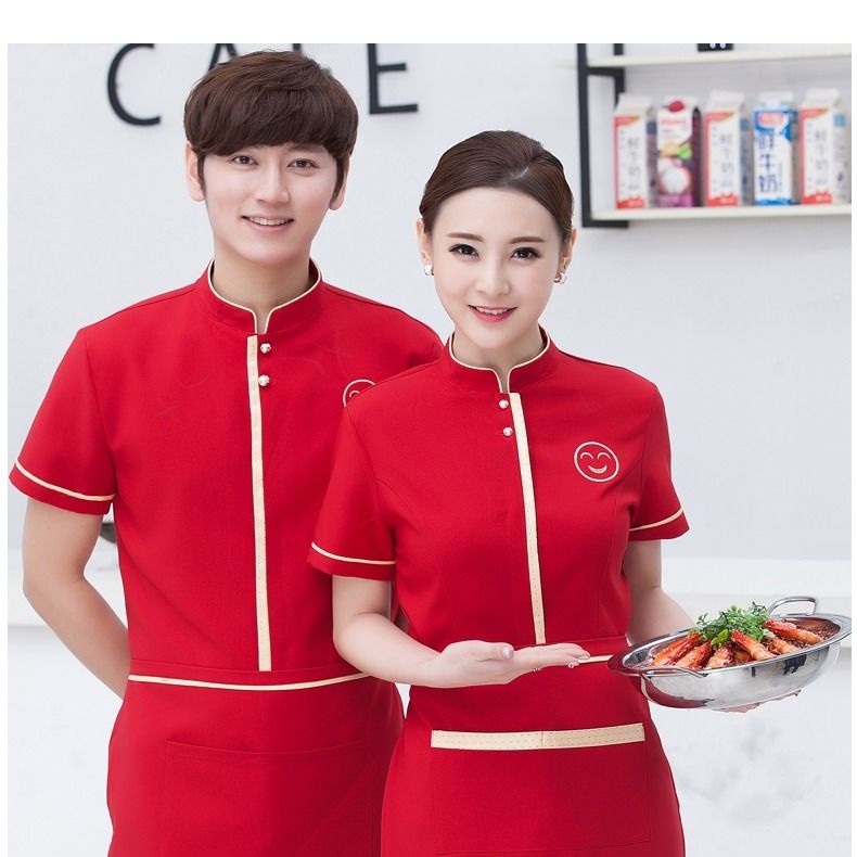 Bộ Đồng Phục Nhân Viên Phục Vụ Nhà Hàng Khách Sạn Tay Ngắn Có logo Tùy Chỉnh Mùa Hè