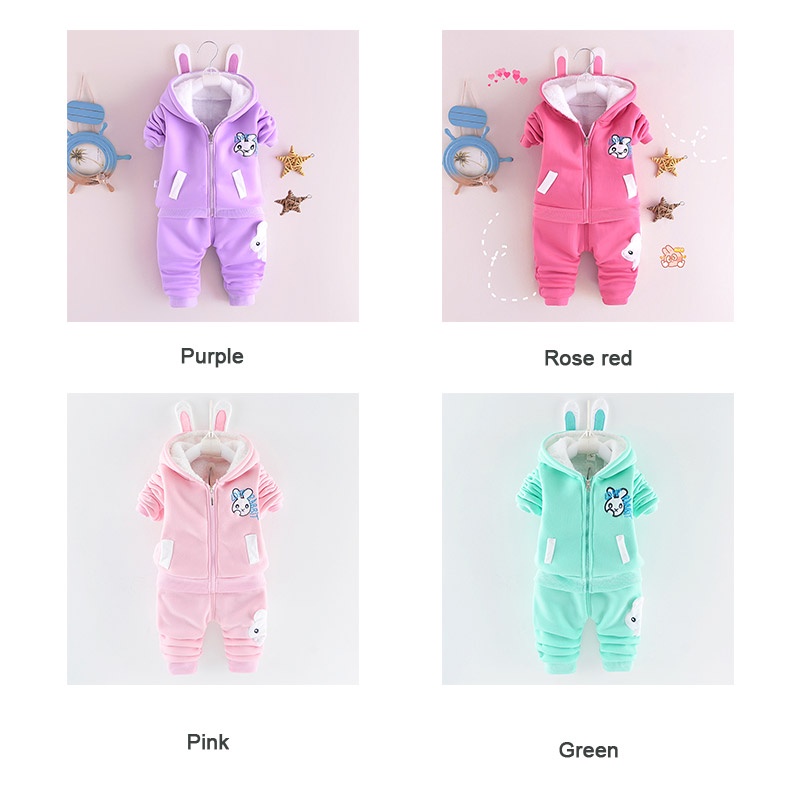 Set đồ mặc AMILA áo khoác có mũ trùm đầu lót vải lông và quần dài phong cách Hàn Quốc thời trang cho bé gái 0-4 tuổi