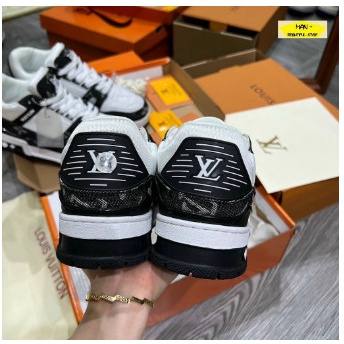 Giày LV Louis Vuitton Trainer Black White, Giày Sneaker LV Nam Nữ Mẫu Mới Hot Hit 2 Phiên Bản Màu Sắc Hàng Cao Cấp