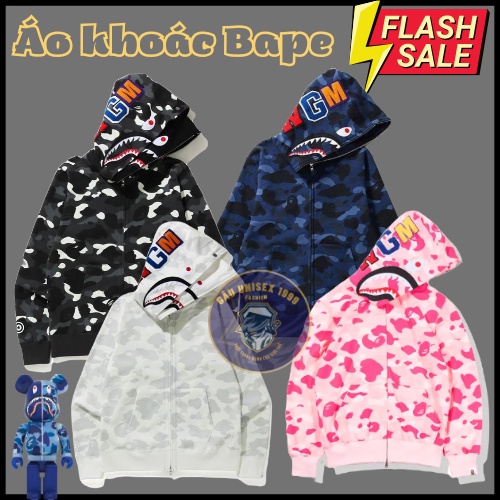 Áo Khoác Nỉ Cá Mập Bape Shark Khoá Zip Kéo Kín - Áo Khoác Hot trend