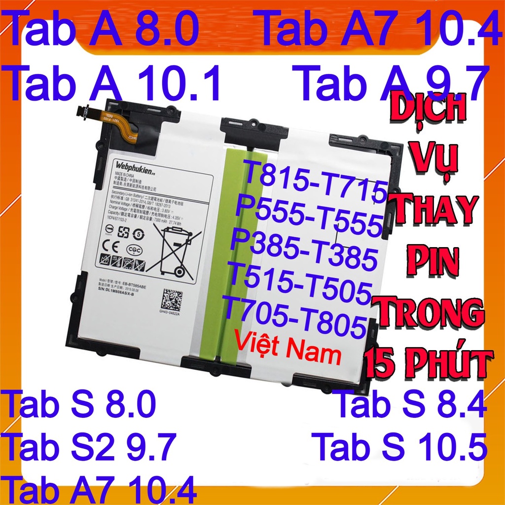 Pin Scus cho Samsung Galaxy Tab S2 9.7/S 10.5/S 8.4/S 8.0/A Plus 8.0/A7 10.4/A 10.1/A 9.7 Spen/A 8.0