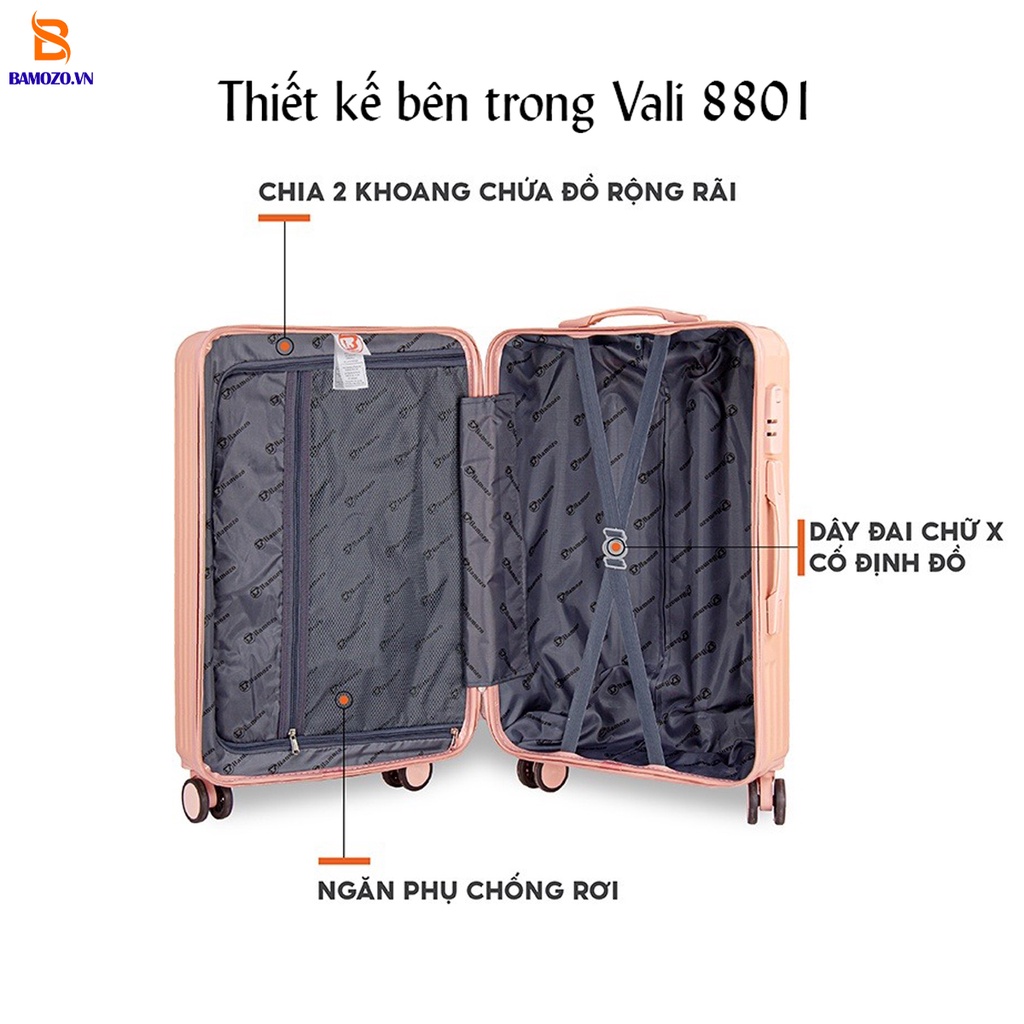 Vali Du Lịch Size 24 Inch Size 20 Inch Cao Cấp Giá Rẻ Bền Đẹp Chống Va Đập Trầy Xước Bảo Hành 5 Năm Bamozo 8801