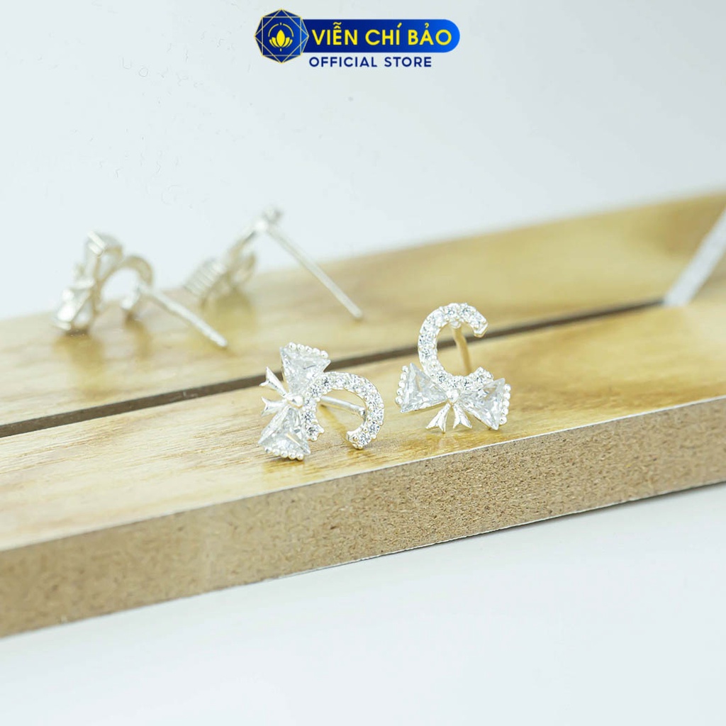 Bông tai bạc nữ hình nơ đính đá chất liệu bạc 925 thời trang phụ kiện trang sức Viễn Chí Bảo B400758