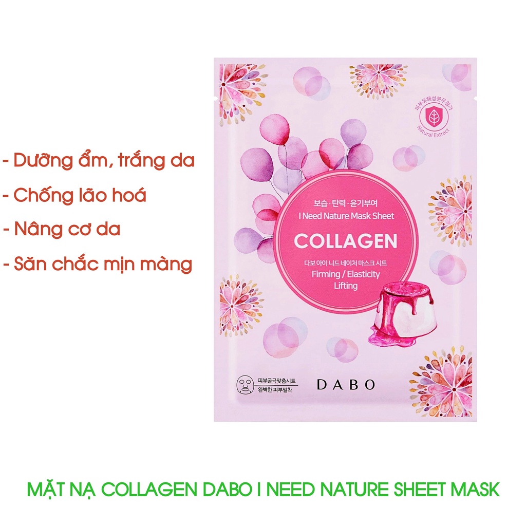 Mặt nạ dưỡng trắng nâng cơ da chống lão hoá giúp da săn chắc mịn màng Dabo Collagen Nature Mask 23g