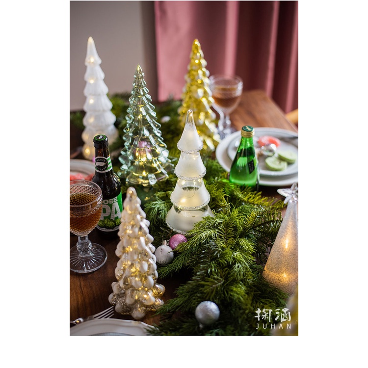 Kính Cây Thông Giáng Sinh Bằng Thủy Tinh Có Đèn Phát Sáng Để Bàn Trang Trí