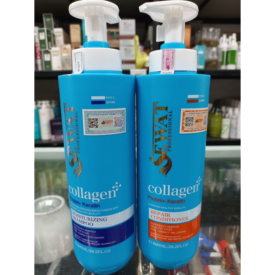 Cặp dầu gội xả SEWAT collagen protein keratin 800ml x2