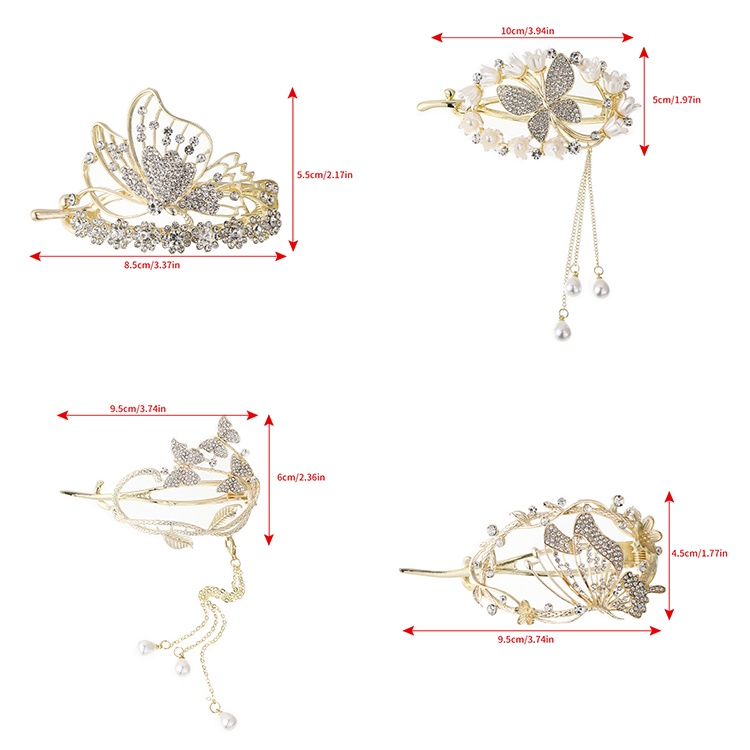 Kẹp tóc HAIMEIKANG kim loại hình bướm đính đá phong cách retro độc đáo