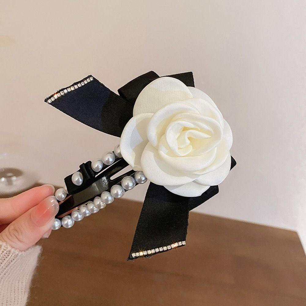 Kẹp Tóc Nơ Bằng Acrylic Đính Hoa Trà Kiểu Vintage Thanh Lịch Cho Nữ|Kẹp Mỏ Vịt Thời Trang