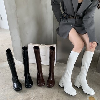 Boot cổ cao da đế vuông đúp da mềm ôm chân