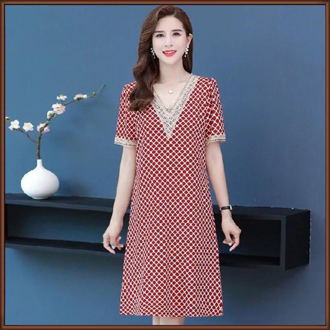 Đầm Midi Tay Ngắn Cổ Chữ V Dáng Rộng In Họa Tiết Độc Đáo Thời Trang Xinh Xắn Cho Nữ