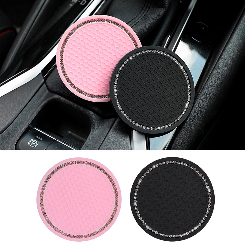 Miếng Lót Cốc Xe Hơi Đính Đá_Miếng Lót Ly Ô Tô Gắn Đá Chống Trượt, Cách Nhiệt