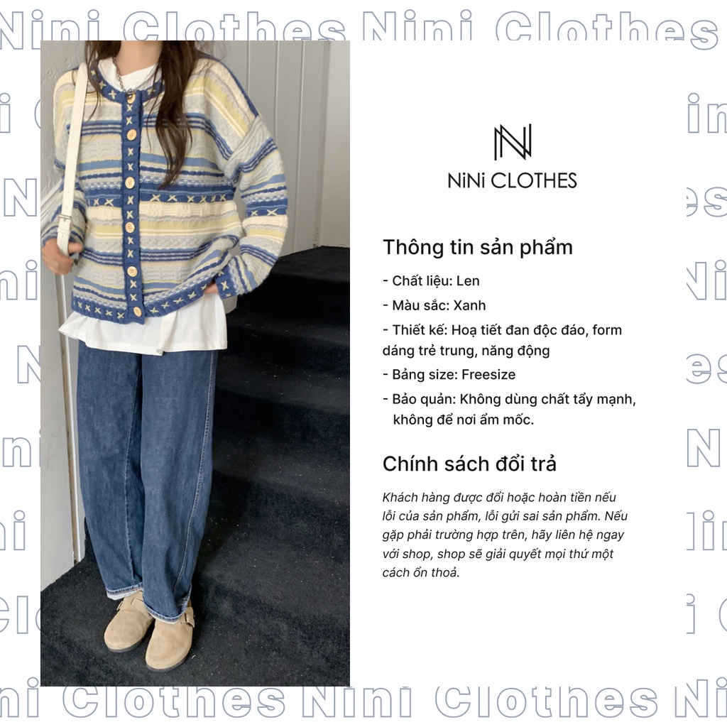 Áo khoác cardigan len nữ from rộng hoạ tiết Boho dễ thương chất len dày mềm mịn không chảy kiểu dáng Hàn Quốc Freesize | BigBuy360 - bigbuy360.vn