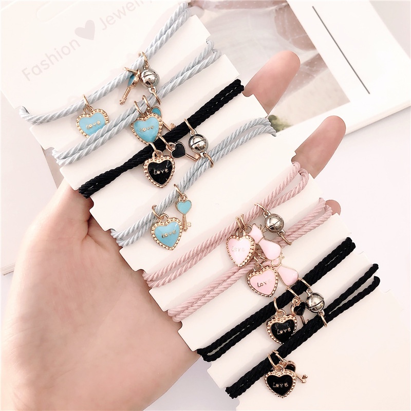 Set 2 Vòng Tay Dây Bện Mặt Hình Hoạt Hình Có Nam Châm Thời Trang Cho Cặp Đôi / Tình Bạn