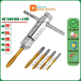 Tay quay taro tự động M3-M8 - Bộ taro tạo ren - tay quay mũi taro ren kèm 5 mũi ta rô