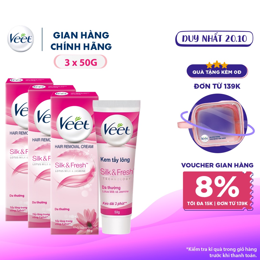 Bộ 3 chai Kem tẩy lông Veet cho da thường 50g/tuýp
