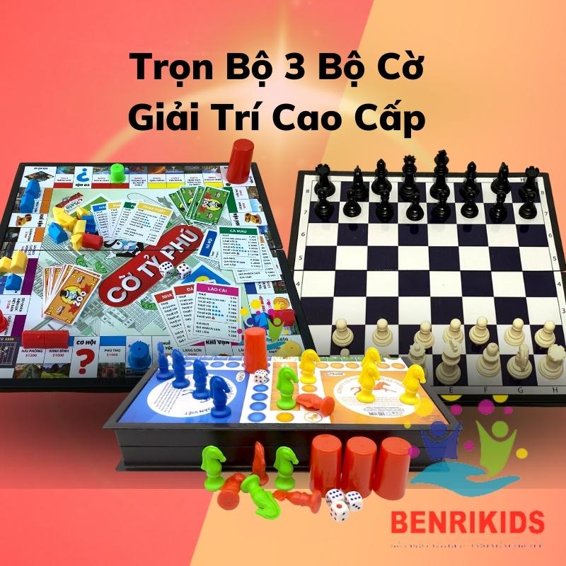 Combo 3 Bộ Cờ Giải Trí Cho Bé Phát Triển Tư Duy -Cờ Vua , Cờ Cá Ngựa , Cờ Tỷ Phú- Đồ Chơi BoardGame Vui Nhộn Cho Bé