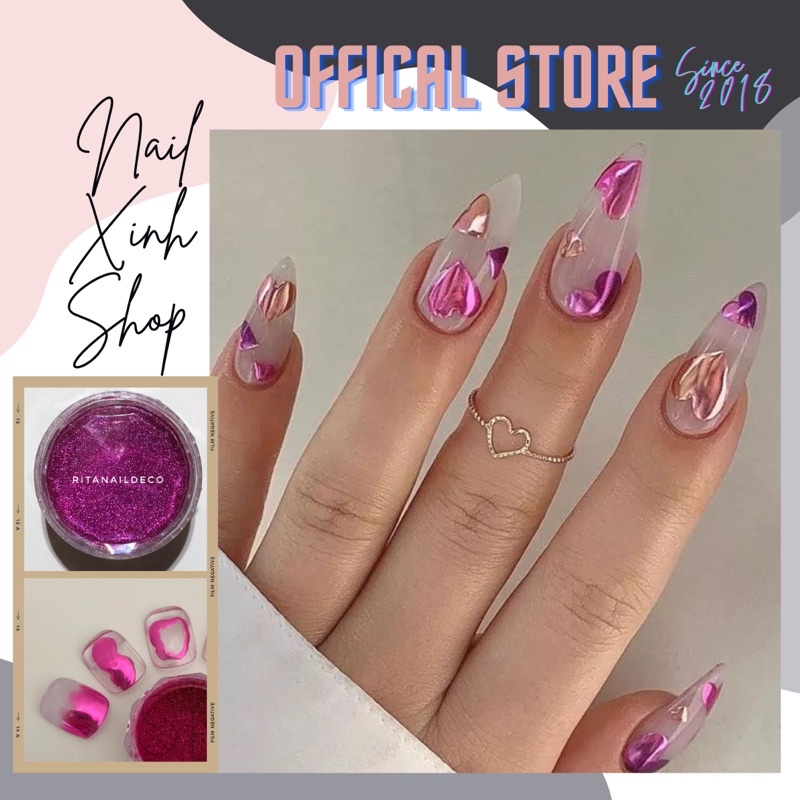Bột tráng gương màu hồng Fuchsia trang trí móng - nailxinhshop