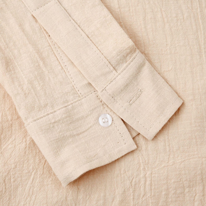 Áo sơ mi cotton lanh IELGY cổ đứng tay dài có túi dành cho nam