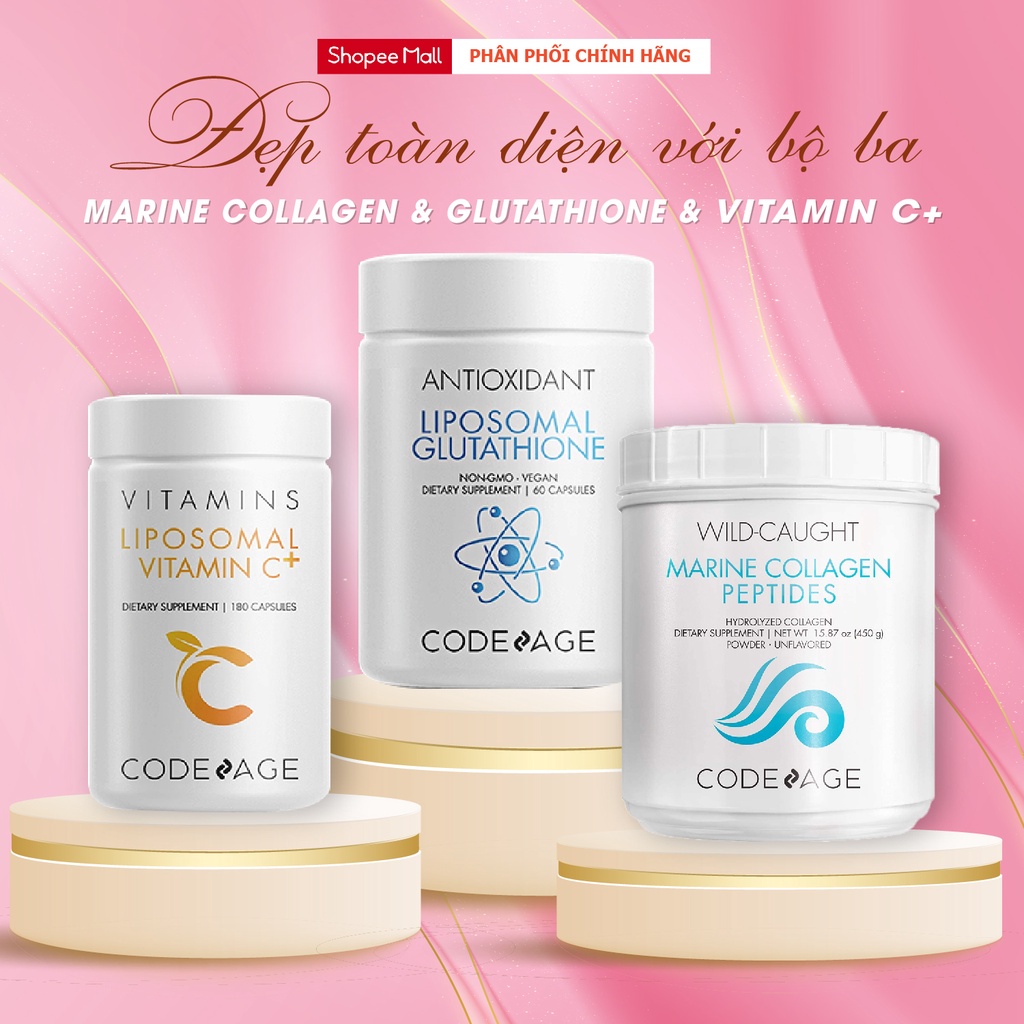 Combo Chống Lão Hóa, Dưỡng Trắng Da, Sáng Da Codeage Collagen Peptides + Liposomal Glutathione + Liposomal Vitamin C