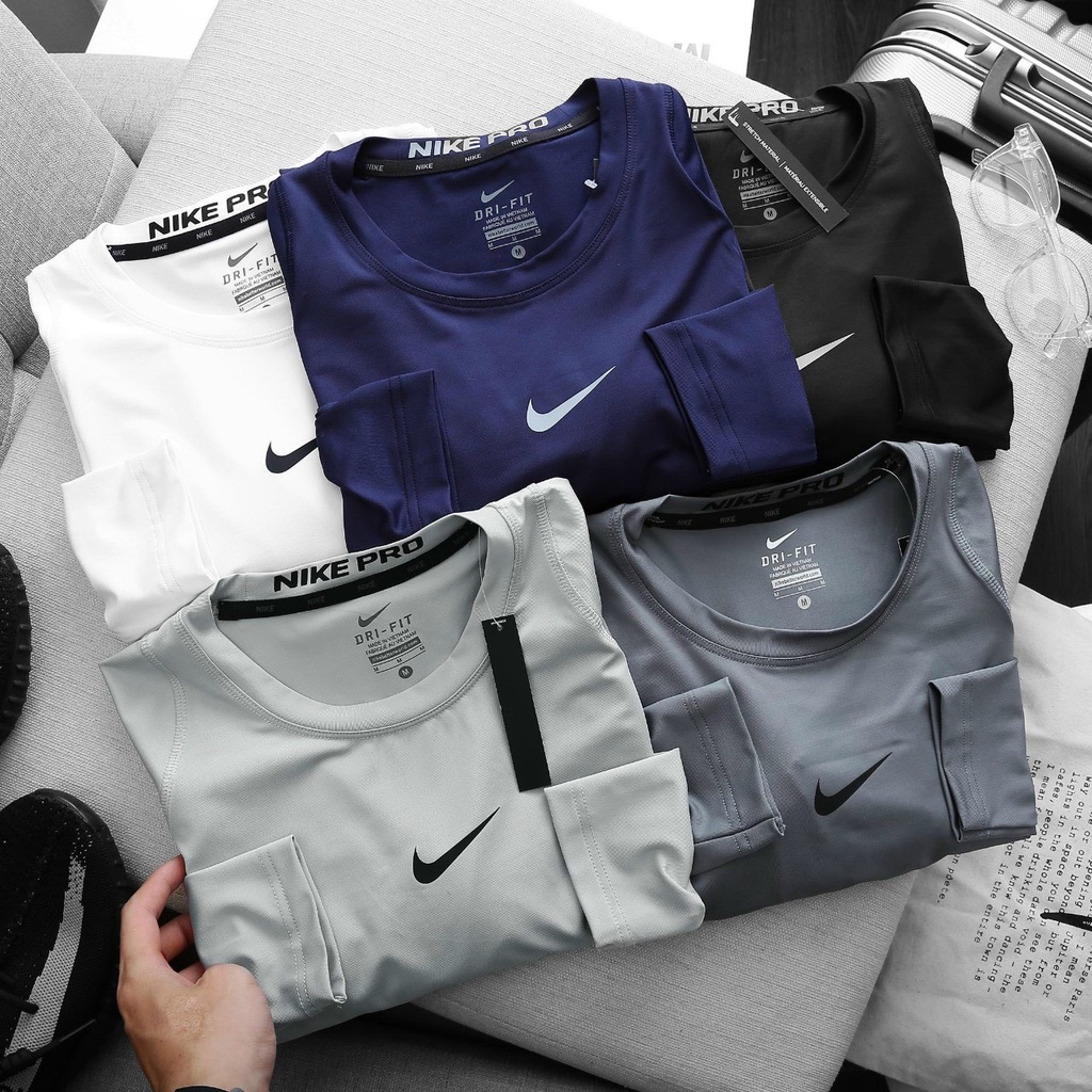 Áo thun nam dài tay thể thao tập gym áo giữ nhiệt nam cao cấp phom ôm long sleeve t shirt Nike chất thun co giãn 4 chiều