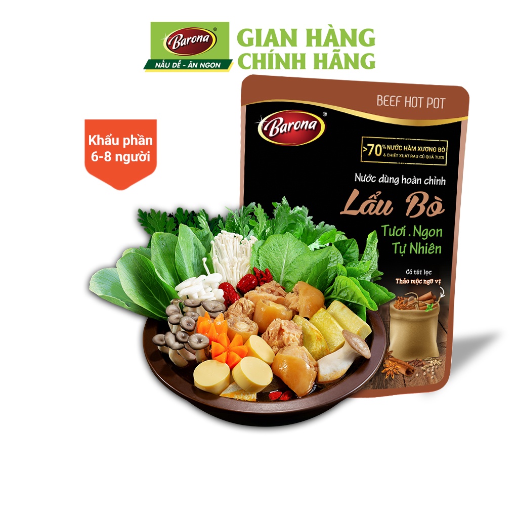 Nước Dùng Lẩu Bò Barona 164g tươi ngon chuẩn vị không cần nêm nếm