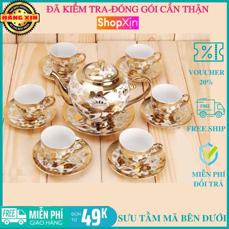 [SANG XỊN ] Bộ ấm chén uống trà 6 tách kèm 7 dĩa sang trọng hoa văn nhũ vàng hoàng gia cao cấp bộ ấm trà dùng | BigBuy360 - bigbuy360.vn