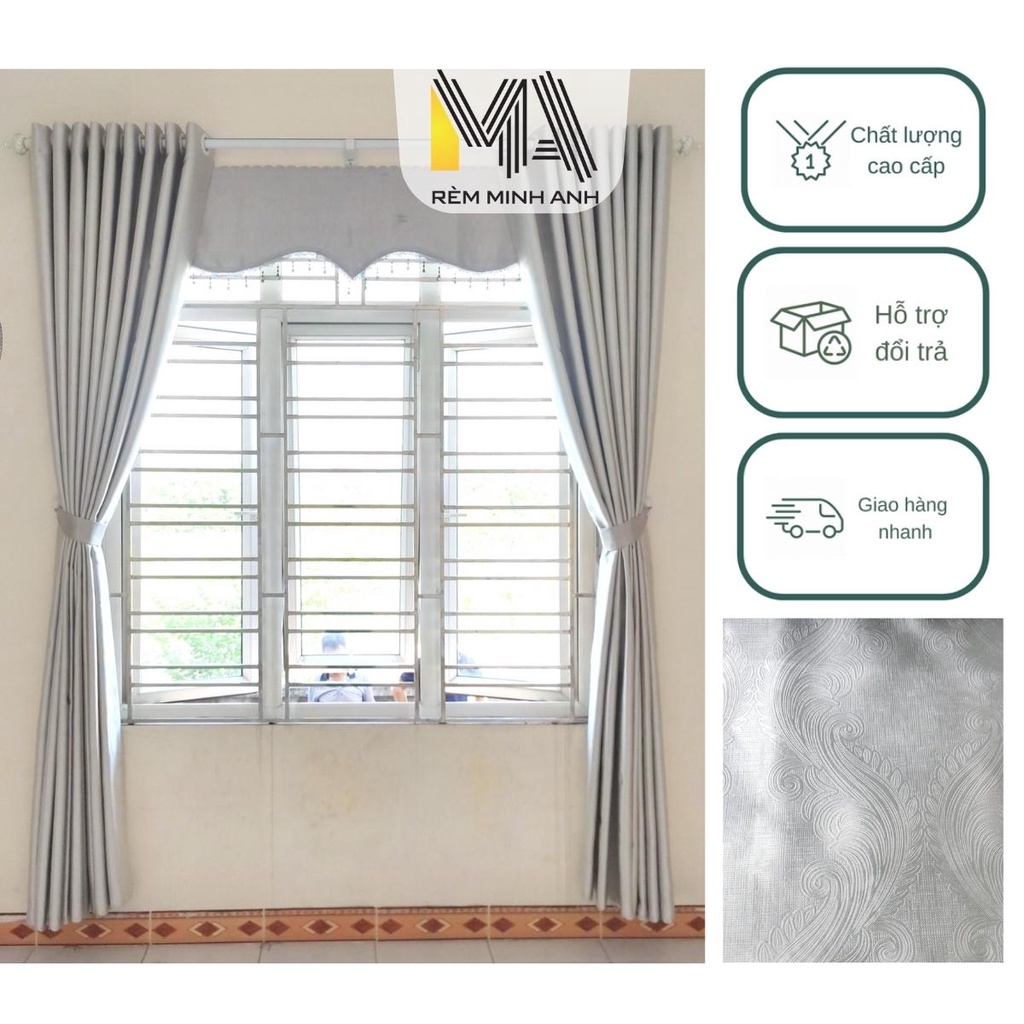 Rèm Cửa size vừa Ghi Sáng ,Sang trọng,Chống nắng cực tốt,Nhiều kích cỡ,Hoạ tiết - Rèm Màn Minh Anh -