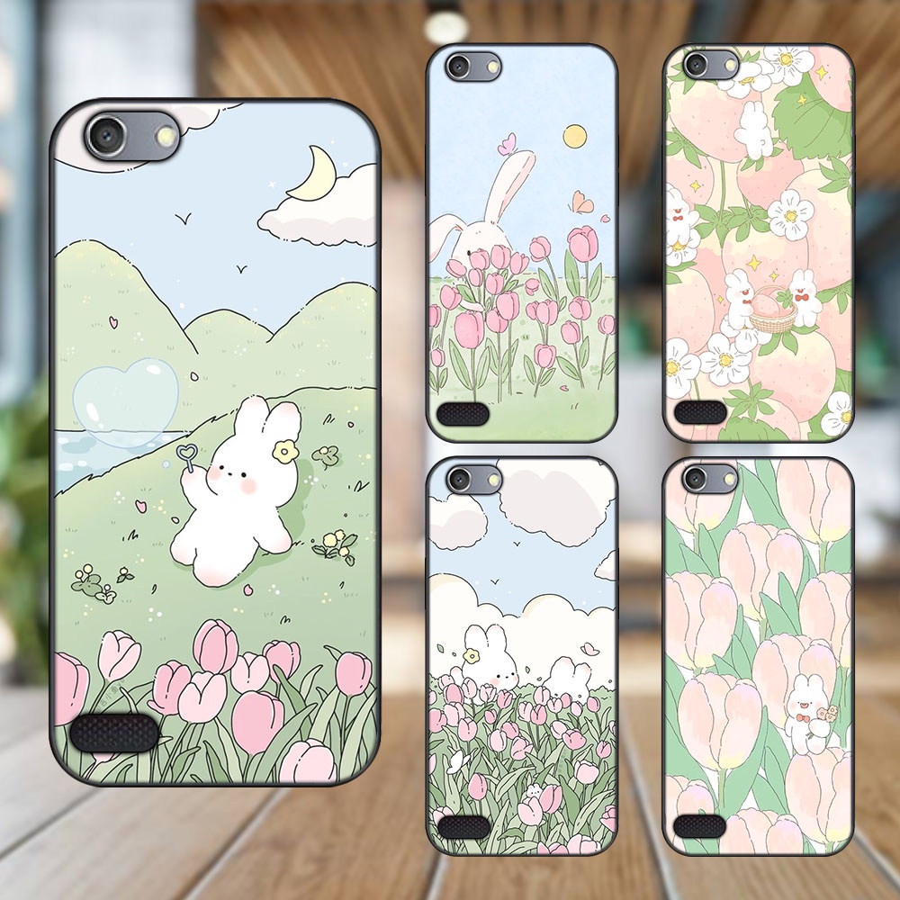 Ốp lưng Oppo A33 Neo 7 viền đen in hình Thỏ và Hoa Dễ Thương