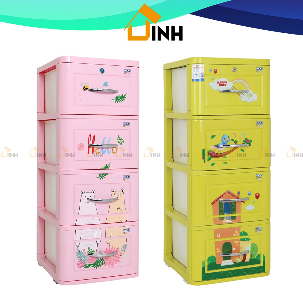 Tủ nhựa quần áo Lucky Qui Phúc, Tủ nhựa trẻ em 5 tầng, 4 tầng, 3 tầng, hàng chính hãng công ty