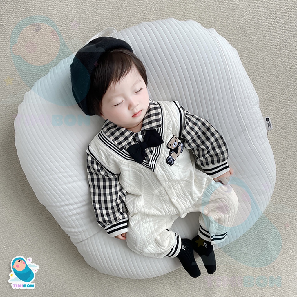 Body Len Cho Bé Bodysuit Công Tử Trắng Phối Sơ Mi Kẻ Caro Cho Bé Mặc Thu Đông - BDD28