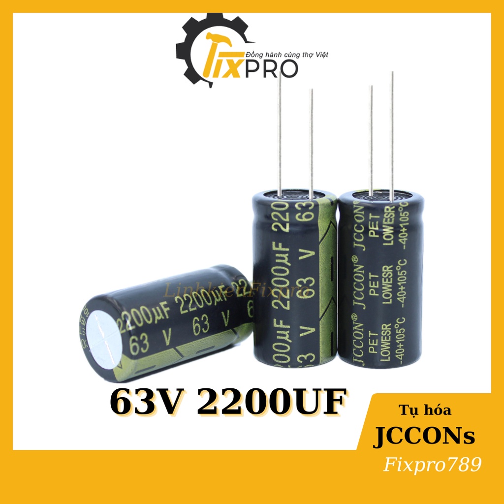 Tụ hóa 63V 2200uF 18x35mm chính hãng JCCONs tần số cao màu xanh xịn
