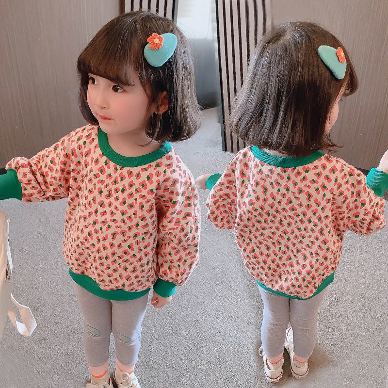 Áo Sweater Tay Dài In Họa Tiết Da Báo Phong Cách Phương Tây Thời Trang Xuân Thu Cho Bé Gái