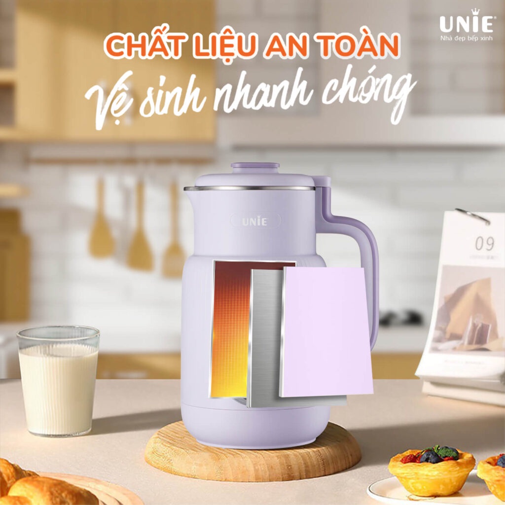 Máy làm sữa hạt UNIE UMB08- Nắp Inox- 5 chức năng xay nấu- Bảo hành 12 tháng