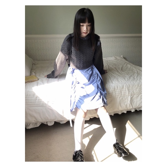 Pass thanh lý áo len crop dài tay thiết kế màu xám ulzzang cá tính trendy thu đông