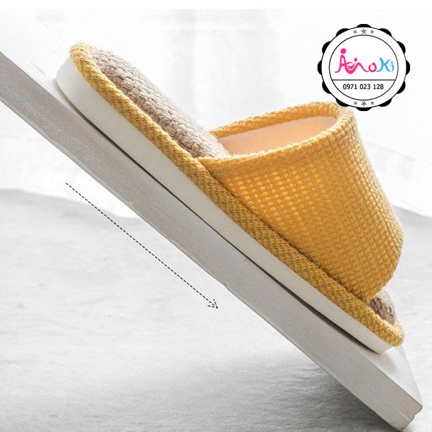 Dép Vải Lanh Nam Nữ Đi Trong Nhà Mokimart, Dép Hở Mũi Unisex Cao Cấp Đi Văn Phòng Size Chuẩn