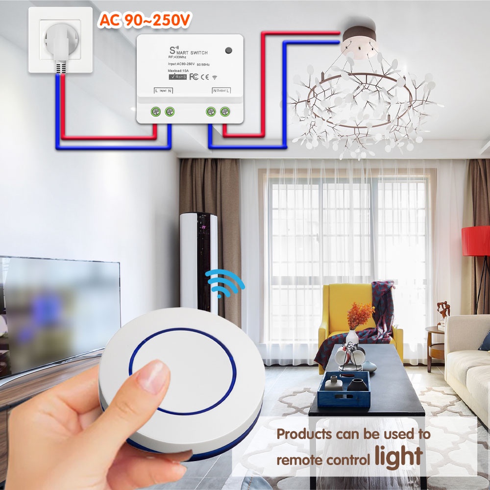 Bộ Điều Khiển Từ Xa Không Dây 433MHz RF AC 110V 220V 10A Cho Máy Bơm Đèn