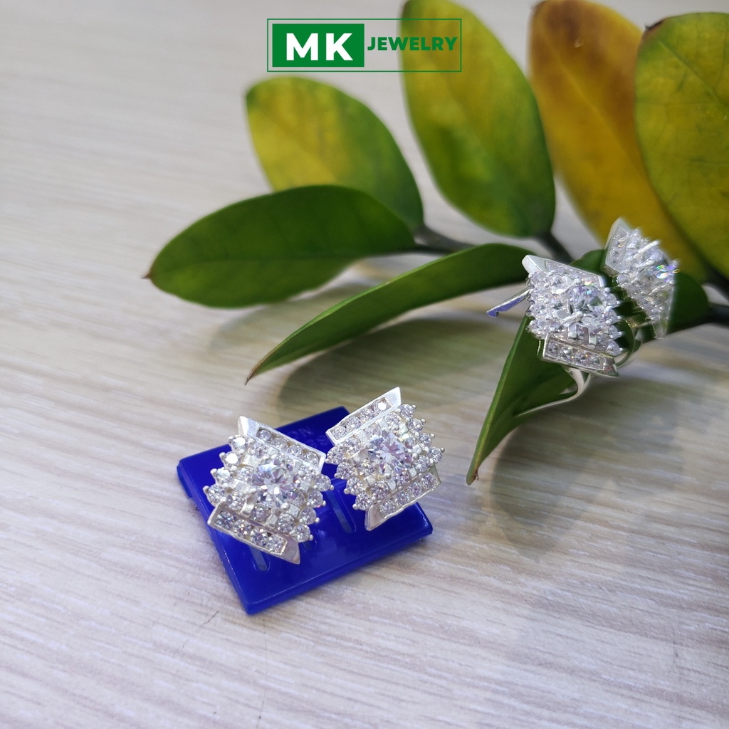 Bông vò gà thoi đính đá ngàm, kiểu dáng sang trọng chuẩn bạc cao cấp 925 ( ảnh chụp thật ) MK Jewelry