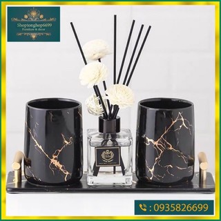 Bộ khay, cốc đánh răng và lọ hoa gốm sứ cao cấp