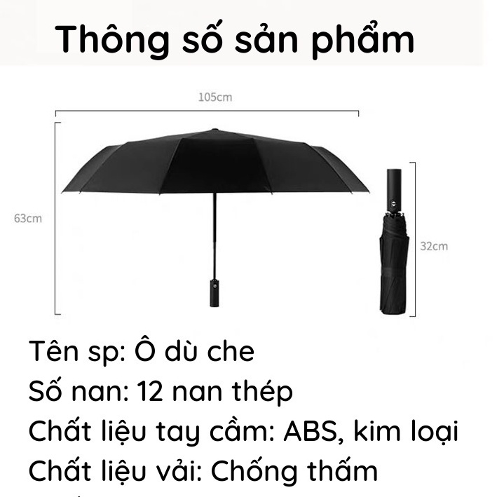 Ô Che Nắng Đi Mưa 12 Nan Cao Cấp Mở Tự Động Gấp Gọn Cầm Tay Chống Thấm Chống Tia UV Tốt 88334 Siêu Thị Giá Rẻ VP88