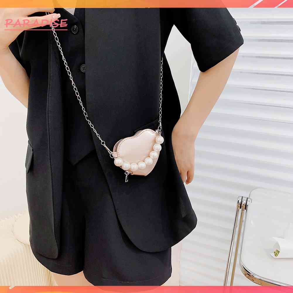Túi Đeo Chéo Mini Hình Trái Tim Đính Ngọc Trai Thời Trang Dành Cho Nữ
